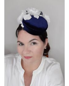 A picture of a Navy and White Velvet Fascinator by Melissa Rath Millinery listed on hatporium