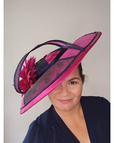 A picture of a Pink and Navy Wide Brimmed Hat by Melissa Rath Millinery listed on hatporium