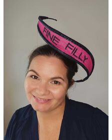 A picture of a Pink and Navy Floating Headpiece by Melissa Rath Millinery listed on Hatporium