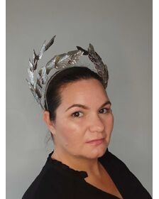 A picture of a Silver Leaf Headband by Melissa Rath Millinery