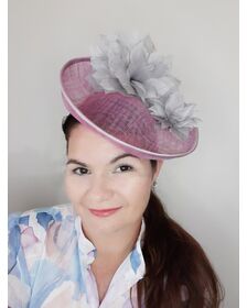 A picture of a Pink and Silver Saucer Hat by Melissa Rath Millinery listed on hatporium