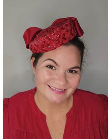 A picture of a Red Swiss Straw Braid Pillbox by Melissa Rath Millinery listed on hatporium