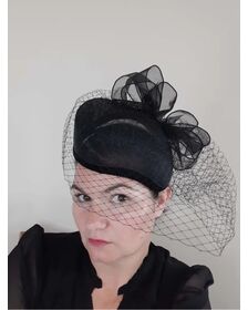 A picture of a black veiled millinery beret by Melissa Rath Millinery listed on hatporium