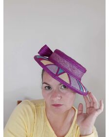 A picture of a purple patchwork millinery hat by Melissa Rath Millinery listed on hatporium